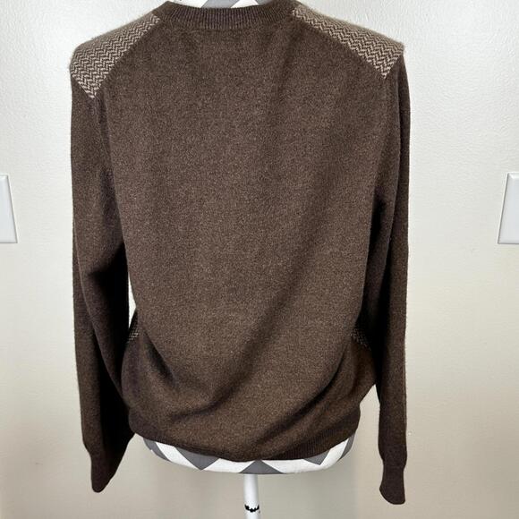Brooks Brothers Mens 100% Cashmere Vneck Herringbone Brown + Tan Sweater SIZE S - Picture 2 of 5